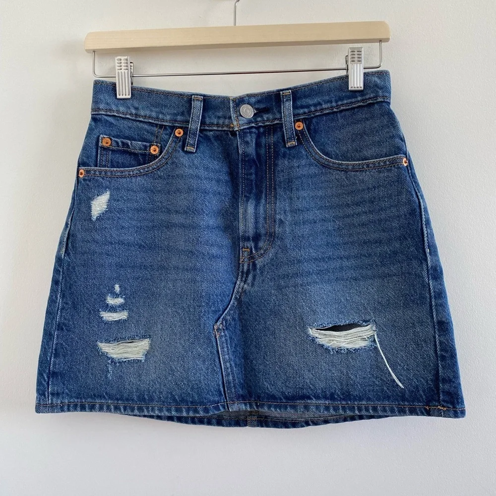 Levi's Blue Distressed Jean Mini Skirt Size 25 Rodeo Western Festival